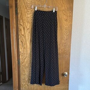 Black and Gold Patterned Wide-Leg Pants